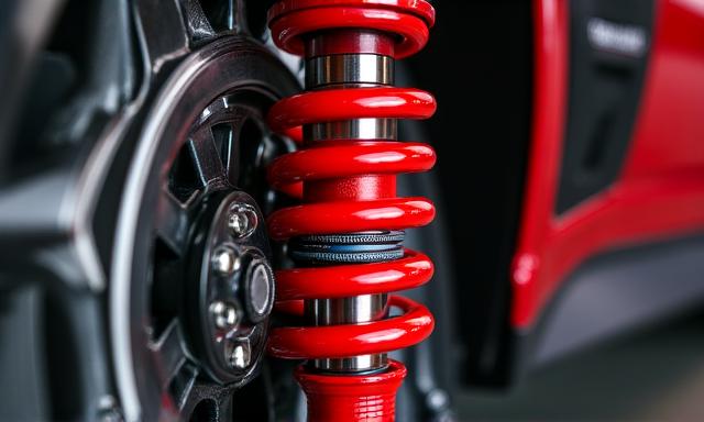 Sportonderstel en rode schroefveren gemonteerd op een performance auto