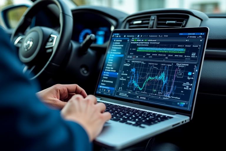 Laptop aangesloten op de OBD-poort van een auto voor tuning